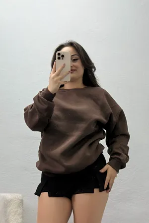 Kadın Bisiklet Yaka Üç İplik Sweat Kahve