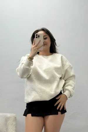 Kadın Bisiklet Yaka Üç İplik Sweat Bejmelanj