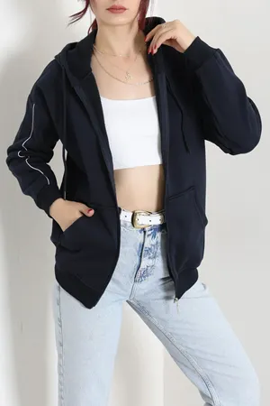 Kadın 3 İplik Oversize Biyeli Sweat Lacivert