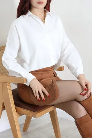 Kadın Oversize Poplin Gömlek Krem