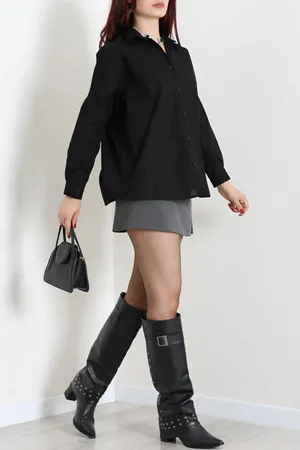 Kadın Oversize Poplin Gömlek Siyah