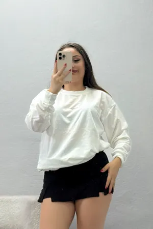 Kadın Baskılı 2 İplik Sweat Ekru