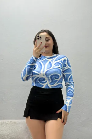 Kadın Yarım Balıkçı Yaka Likralı Ring Viskon Body Mavikrem