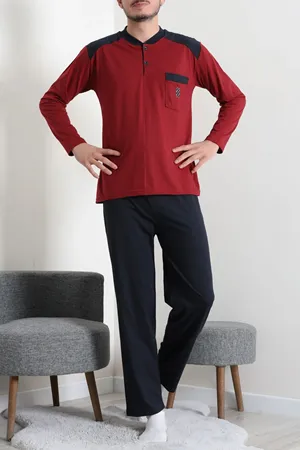 Süprem Nakışlı Erkek Pijama Takımı Bordo