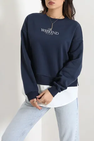Kadın Nakışlı Şardonlu Sweat Lacivert