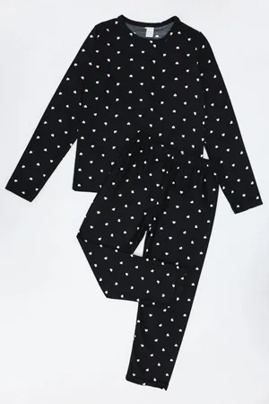 Çocuk 5-12 Yaş Süet Alt Üst Aynı Pijama Takımı Siyah