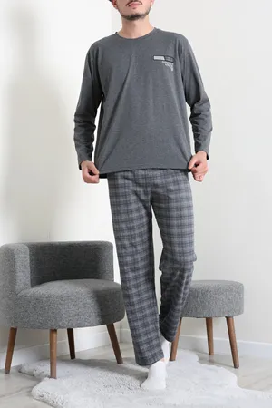Süprem Ekose Erkek Pijama Takımı Füme