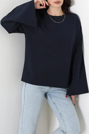 Kadın İki İplik Kimono Kol Sweat Lacivert
