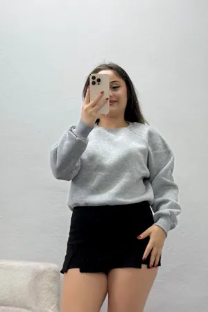 Kadın Bisiklet Yaka 3 İplik Sweat Gri
