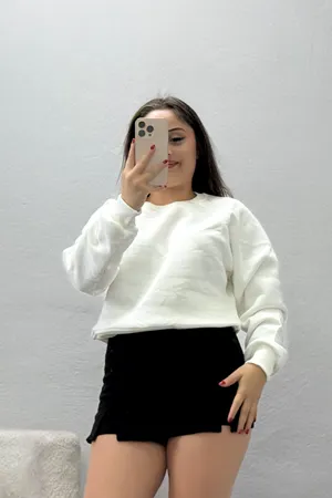 Kadın Bisiklet Yaka 3 İplik Sweat Ekru
