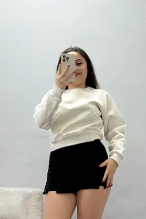 Kadın Bisiklet Yaka 3 İplik Sweat Bejmelanj