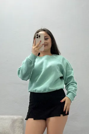 Kadın Bisiklet Yaka 3 İplik Sweat Çağla