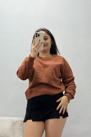 Kadın Bisiklet Yaka 3 İplik Sweat Kiremit