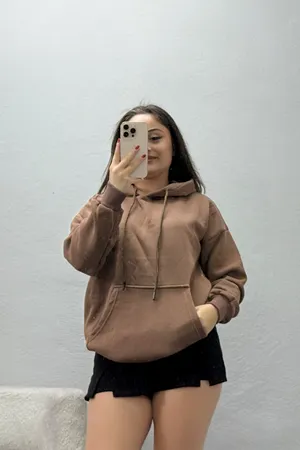 Kadın 3 İplik Kanguru Cepli Kapşonlu Sweat Kahve Model TV-17708