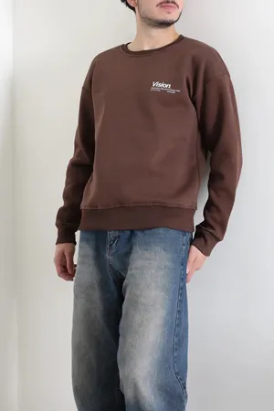 Bisiklet Yaka Baskılı Şardonlu 3 İplik Erkek Sweat Açık Kahve