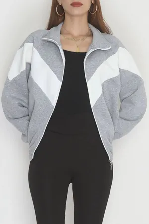 Kadın 3 İplik Kompakt Oversize Fermuarlı Sweat Griekru