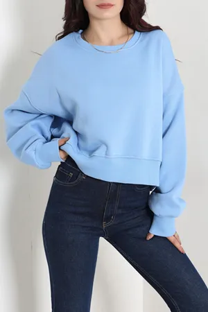 Kadın Oversize 3 İplik Şardonlu Sweat Bebemavi