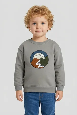 Şardonlu Erkek Çocuk Nakışlı Sweat Duman