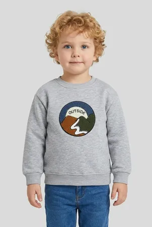 Şardonlu Erkek Çocuk Nakışlı Sweat Gri