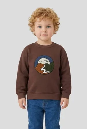 Şardonlu Erkek Çocuk Nakışlı Sweat Kahve