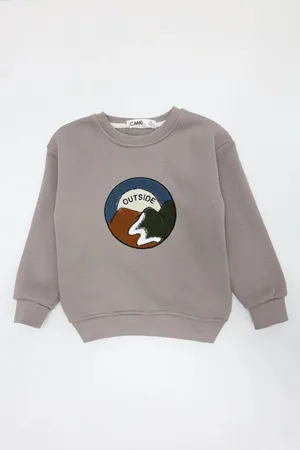 Şardonlu Erkek Çocuk Nakışlı Sweat Vizon