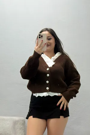 Kadın Bebe Yaka Dantelli Triko Hırka Kahve
