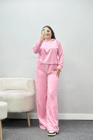 Kadın Biyeli 2 İplik Eşofman Takımı Pembe Model TV-97092