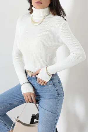 Kadın Balıkçı Yaka Parmak Geçmeli Triko Body Krem