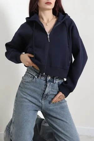 Kadın 3 İplik Kompakt Fleto Cepli Sweat Lacivert