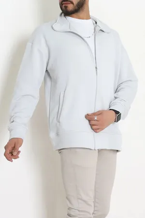 3 İplik Şardonsuz Dik Yaka Fermuarlı Erkek Sweat Boyalıgri