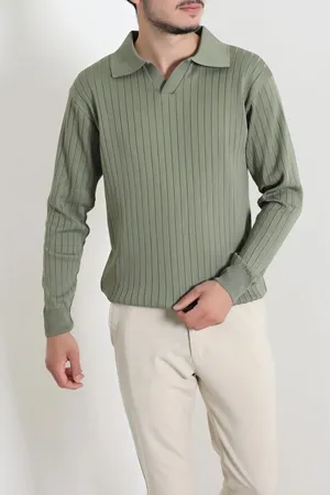 Polo Yaka Erkek Triko Sweat Haki