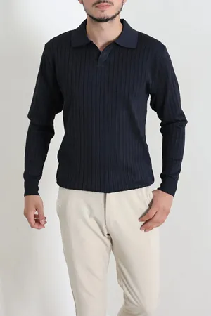 Polo Yaka Erkek Triko Sweat Lacivert