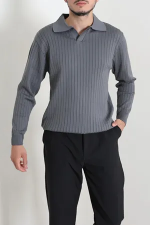 Polo Yaka Erkek Triko Sweat Antrasit