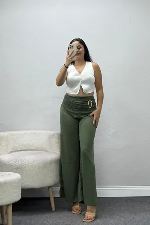 Kadın Modal Tokalı Pantolon Haki