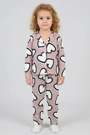 Düğmeli Süprem Çocuk Pijama Takımı Vizon Model TV-97511