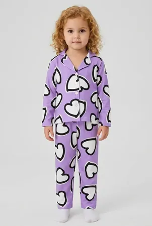 Düğmeli Süprem Çocuk Pijama Takımı Mor