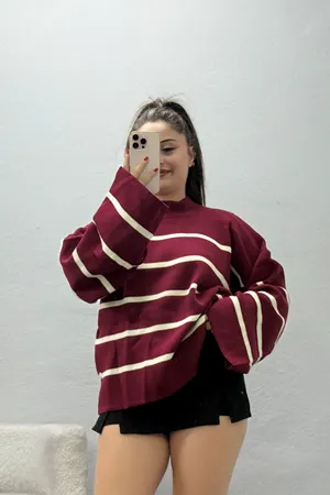 Kadın Yarım Balıkçı Yaka Triko Bluz Bordolatte