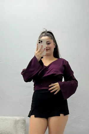 Kadın Belden Oturtmalı Kimono Kol Modal Bluz Mürdüm