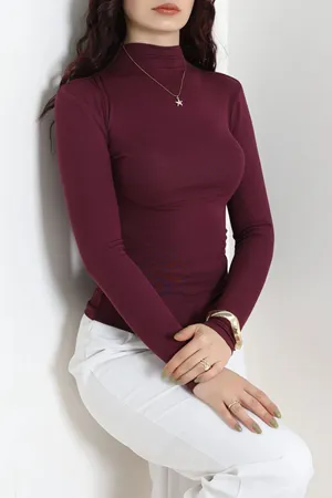 Kadın Buzzy Dik Yaka Drapeli Body Mürdüm