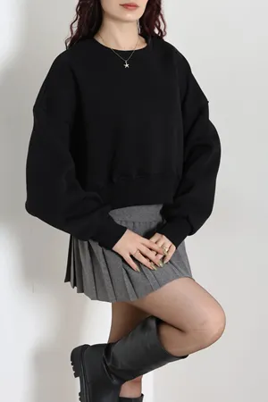 Kadın Oversize 3 İplik Şardonlu Sweat Siyah