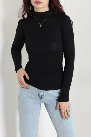 Kadın Buzzy Dik Yaka Drapeli Body Siyah