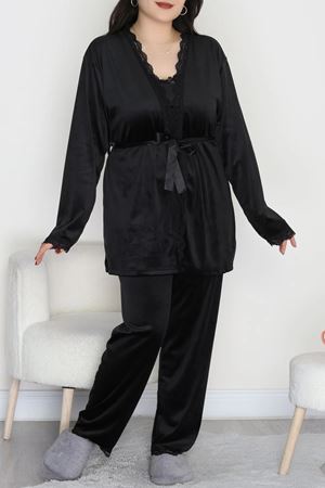 Kadın Fransız Kadife Battal Pijama Takımı Siyah