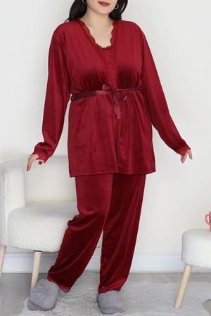 Kadın Fransız Kadife Battal Pijama Takımı Bordo