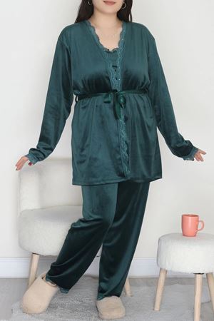 Kadın Fransız Kadife Battal Pijama Takımı Zümrüt