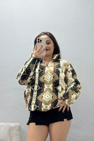 Kadın Yarım Fermuarlı Peluş Sweat Vizonetnik