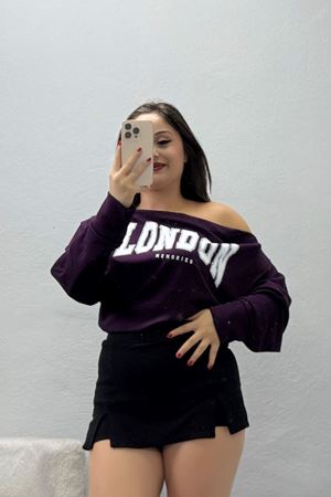 Kadın Kayık Yaka Modal Kumaş Sweatshirt Mor