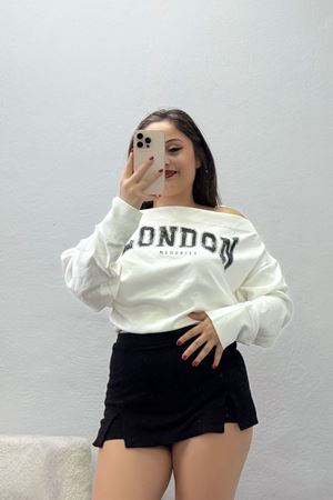 Kadın Kayık Yaka Modal Kumaş Sweatshirt Ekru