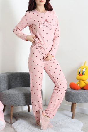 Kadın Waffle Pijama Takımı Pudra