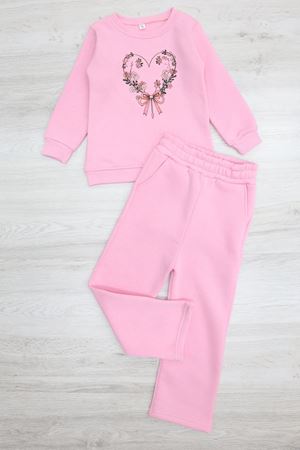 5-12 Yaş Bisiklet Yaka Palazzo 3 İplik Çocuk Takım Pembe