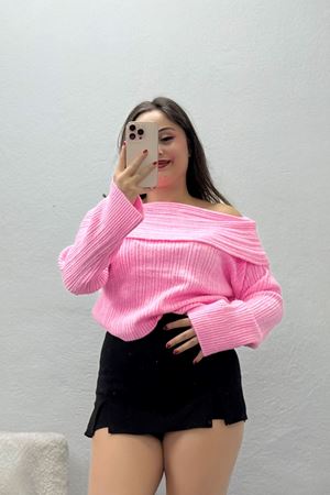 Kadın Madonna Yaka Kazak Pembe
